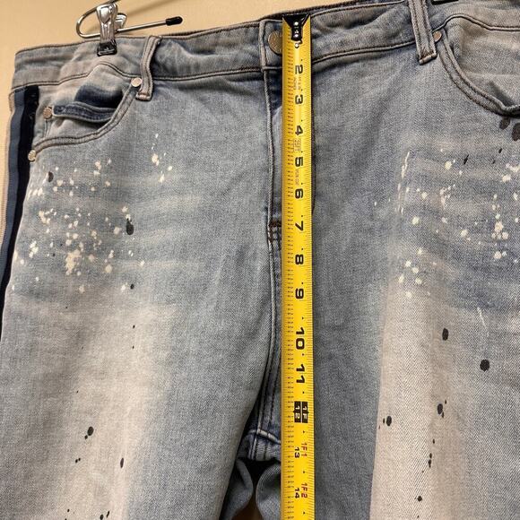 THRT Size 44 Men's Blue Light Wash Denim Jeans Distressed Splatter Streetwear - Picture 11 of 13
